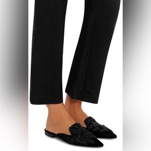 Alberta Ferretti Black Floral Embroidered Mules Flats sz 40